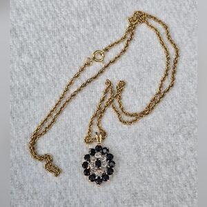 Sapphire Diamond Halo Pendant 10k Yellow Gold Marquise Drop